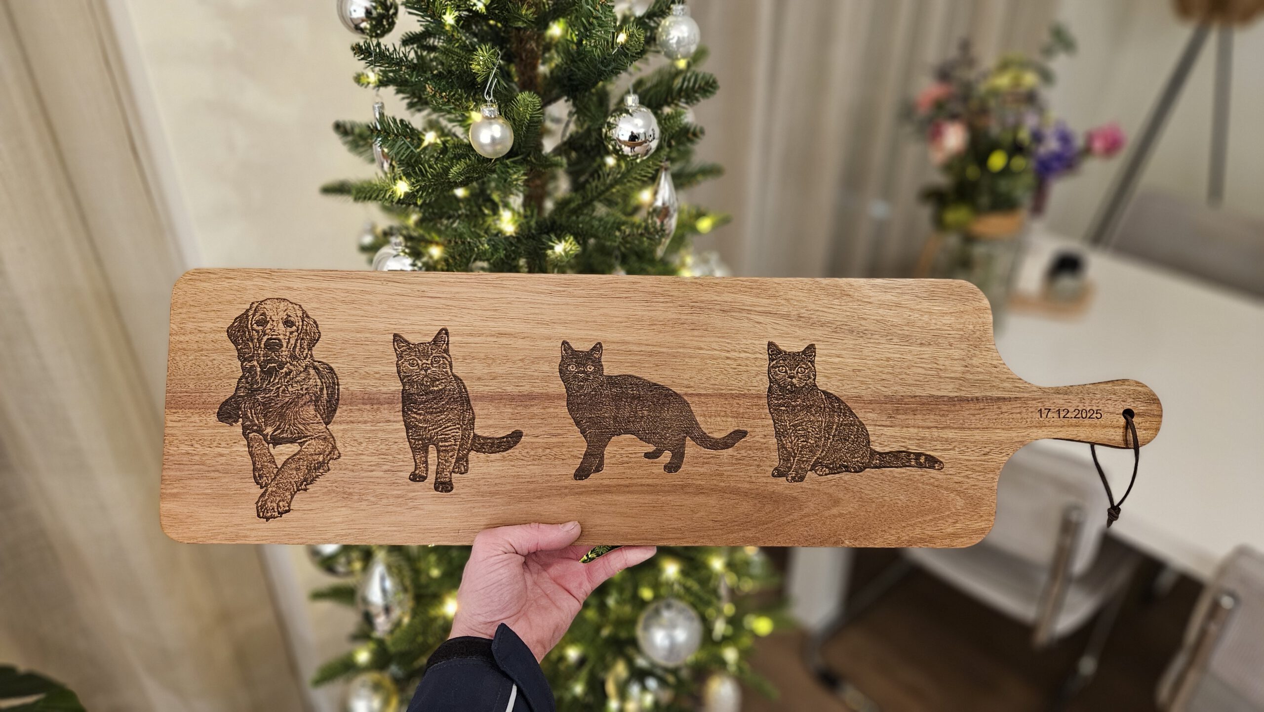 Houten borrelplank met 4 huisdieren